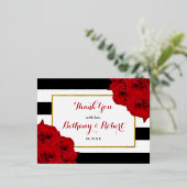 Carte Postale D'invitation À Feuilles D'aluminium Chic Moderne Luxe Mariage Collection - Roses rouge (Debout devant)