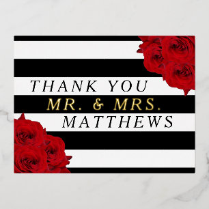 Carte Postale D'invitation À Feuilles D'aluminium Chic Moderne Luxe Mariage Collection - Roses rouge