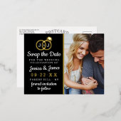 Carte Postale D'invitation À Feuilles D'aluminium Chic Monogramme Mariage Anneaux Enregistrer Ou Éch (Recto/Verso)