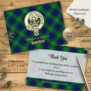 Carte Postale D'invitation À Feuilles D'aluminium Cimier du clan Hamilton sur tartan de chasse