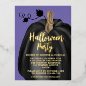 Carte Postale D'invitation À Feuilles D'aluminium Citrouille mou Halloween or (Recto)