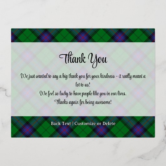 Carte Postale D'invitation À Feuilles D'aluminium Clan Armstrong Crest over Tartan (Verso)