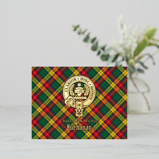 Carte Postale D'invitation À Feuilles D'aluminium Clan Buchanan Crest over Tartan (Debout devant)