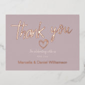 Carte Postale D'invitation À Feuilles D'aluminium Cœur Moderne Minimaliste et Remerciements de Maria (Recto)