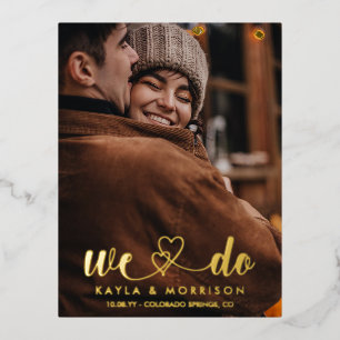 Carte Postale D'invitation À Feuilles D'aluminium Coeurs entrelacés Nous faisons de l'or Mariage