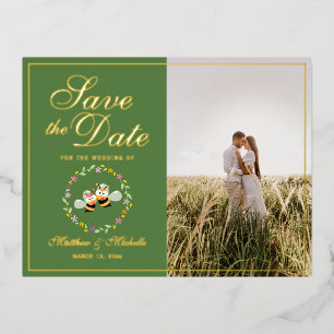 Carte Postale D'invitation À Feuilles D'aluminium Couple de mariage photo Save The Date fait pour êt