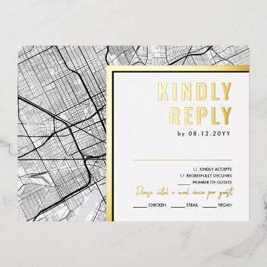 Carte Postale D'invitation À Feuilles D'aluminium Détroit, Michigan Love Locator | Réponse RSVP (Recto)