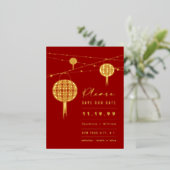 Carte Postale D'invitation À Feuilles D'aluminium Double Happiness Lanternes Chinois Enregistrer La (Debout devant)
