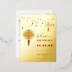Carte Postale D'invitation À Feuilles D'aluminium Double Happiness Lanterns Chinois Sauvez La Date D
