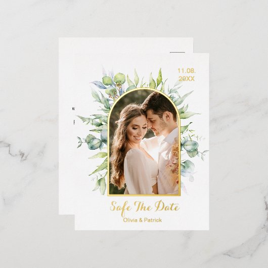 Carte Postale D'invitation À Feuilles D'aluminium Eau de verdure eucalyptus avec feuille photo f (Recto/Verso)