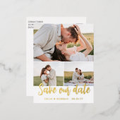 Carte Postale D'invitation À Feuilles D'aluminium Écrire en or 3 Photos Mariage Sauvegarder notre da (Recto/Verso)