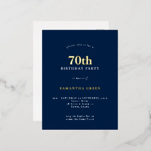 Carte Postale D'invitation À Feuilles D'aluminium Elégant 70e anniversaire de fête de luxe Marine Bl