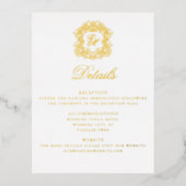Carte Postale D'invitation À Feuilles D'aluminium Elegant Crest Monogram Mariage Détails Card (Recto)