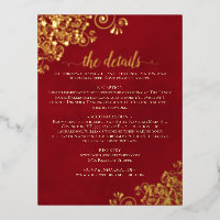 Elegant Crimson Red Gold Foil Mariage Détails Cart