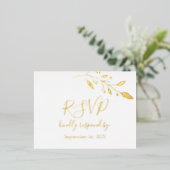 Carte Postale D'invitation À Feuilles D'aluminium Elégant Floral Botaniqe Gold Foil Mariage RSVP (Debout devant)