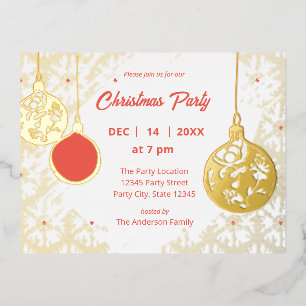 Carte Postale D'invitation À Feuilles D'aluminium Élégant Goldfoil Festive Ornements de Noël