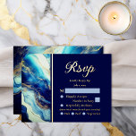 Carte Postale D'invitation À Feuilles D'aluminium Elegant Luxury Navy Blue Gold Marble Wedding RSVP<br><div class="desc">Complete your wedding suite with this elegant navy blue and gold marble foil wedding RSVP card. Featuring dramatic abstract swirls of deep navy, teal, and shimmering gold accents, this design pairs bold modern artwork with refined metallic typography for a striking and sophisticated presentation. The rich navy response panel provides clear...</div>