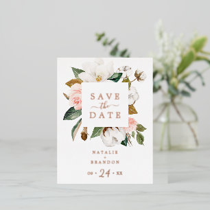 Carte Postale D'invitation À Feuilles D'aluminium Élégant Magnolia   Rose Gold Foil Enregistrer la d