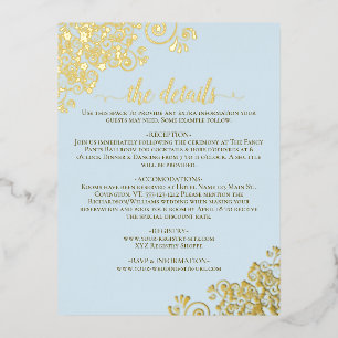 Carte Postale D'invitation À Feuilles D'aluminium Elegant Pale Blue & Gold Foil Mariage Détails Card