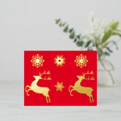 Carte Postale D'invitation À Feuilles D'aluminium Élégant Snowflake de rennes d'or Noël (Debout devant)