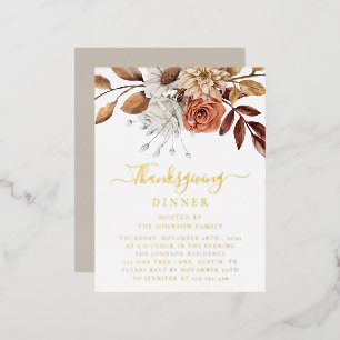 Carte Postale D'invitation À Feuilles D'aluminium Elégant Taupe Chute Floral Feuilles Thanksgiving G