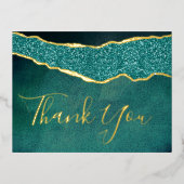 Carte Postale D'invitation À Feuilles D'aluminium Elégant Turquoise Agate Mariage Merci réel (Recto)