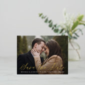 Carte Postale D'invitation À Feuilles D'aluminium Élégante calligraphie Script Photo Enregistrer la (Debout devant)