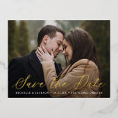 Carte Postale D'invitation À Feuilles D'aluminium Élégante calligraphie Script Photo Enregistrer la (Recto)