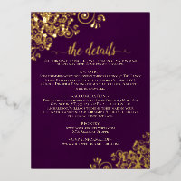 Elégante Plum Purple Gold Foil Mariage Détails Car