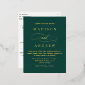 Carte Postale D'invitation À Feuilles D'aluminium Émeraude verte et Mariage d'or (Recto/Verso)