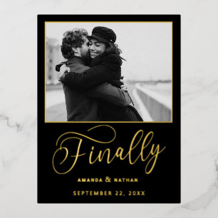Carte Postale D'invitation À Feuilles D'aluminium Enfin photo minimaliste Mariage Enregistrer la dat