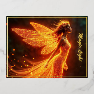 Carte Postale D'invitation À Feuilles D'aluminium Fée fière fille rouge ailes brillantes mignonette 