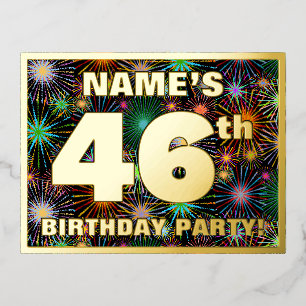 Carte Postale D'invitation À Feuilles D'aluminium Fête d'anniversaire 46 ans : Feu d'artifice audaci