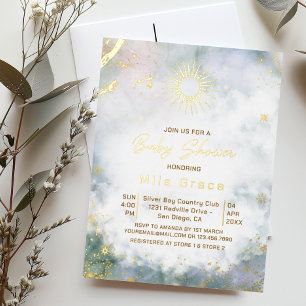 Carte Postale D'invitation À Feuilles D'aluminium Fête de bébé Ciel étoilé doré élégant