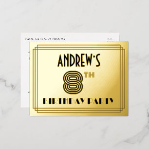 Carte Postale D'invitation À Feuilles D'aluminium Fête du 8ème anniversaire ~ Style Art Déco "8" + N