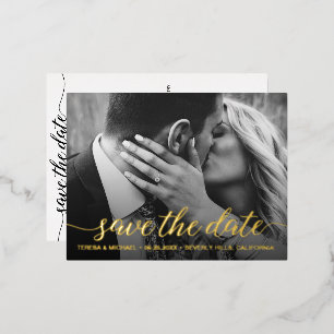 Carte Postale D'invitation À Feuilles D'aluminium Feuille d'or Enregistrer la date Photo Mariage Mod
