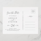 Carte Postale D'invitation À Feuilles D'aluminium Feuille minimale | Gold Foil Navy Blue Enregistrer (Verso)