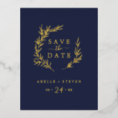 Carte Postale D'invitation À Feuilles D'aluminium Feuille minimale | Gold Foil Navy Blue Enregistrer (Recto)