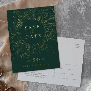 Carte Postale D'invitation À Feuilles D'aluminium Fleur florale dorée Émeraude de papier d'or Enre