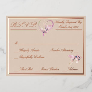 Carte Postale D'invitation À Feuilles D'aluminium Floral Automne Blush Wedding RSVP Rose Gold