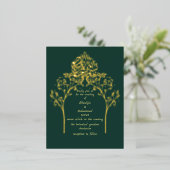 Carte Postale D'invitation À Feuilles D'aluminium Floral élégant EMERALD mariage musulman VERT (Debout devant)