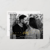 Carte Postale D'invitation À Feuilles D'aluminium Flourissant Love Gold Script Enregistrer la date (Recto/Verso)