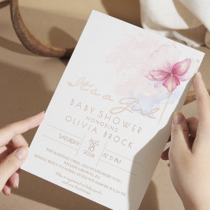 Carte Postale D'invitation À Feuilles D'aluminium Flux Gold Foil Moderne Fille Baby shower Invitatio