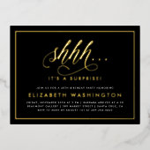 Carte Postale D'invitation À Feuilles D'aluminium Gold & Black Surprise Anniversaire (Recto)