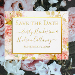 Carte Postale D'invitation À Feuilles D'aluminium Gold Foil Floral rose Gold Bordure Mariage RSVP