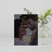 Carte Postale D'invitation À Feuilles D'aluminium Gold Foil Script Vellum Look Photo Enregistrer la  (Debout devant)