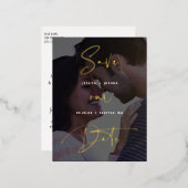 Carte Postale D'invitation À Feuilles D'aluminium Gold Foil Script Vellum Look Photo Enregistrer la  (Recto/Verso)