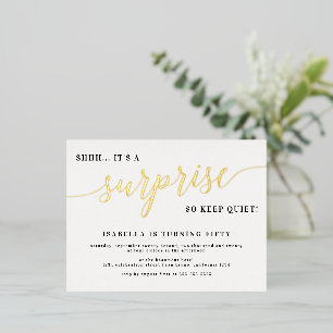 Carte Postale D'invitation À Feuilles D'aluminium Gold stylé Foil Script Surprise fête d'anniversair