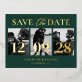 Carte Postale D'invitation À Feuilles D'aluminium Green Gold Script Wedding Enregistrer La Date Phot (Recto)