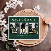 Carte Postale D'invitation À Feuilles D'aluminium Green Gold Script Wedding Enregistrer La Date Phot